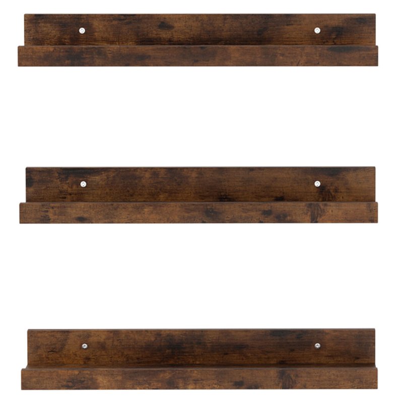Levede Wall Shelves Set of 3 Floating Shelves High Edges For Living Room Brown