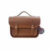 Floral Lined Leather Midi Satchel - Chestnut