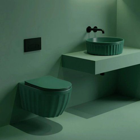 Rea Set: Wall-hung Toilet Bowl + Countertop Washbasin Duo Matcha Matt