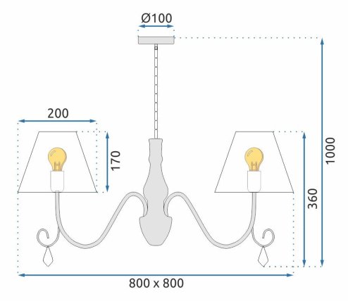 Pendant Lamp TOOLIGHT APP991-4CP Cristal 4-light points E14 80x80x36-100cm