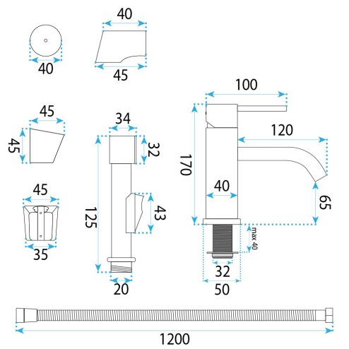 Rea Washbasin Faucet With Bidet Hand Shower Lungo Chrome 12X4X17Cm