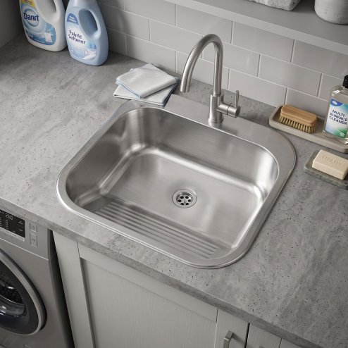 Rea Utility Sink 201 Brushed Stainless Steel without kitchen faucet