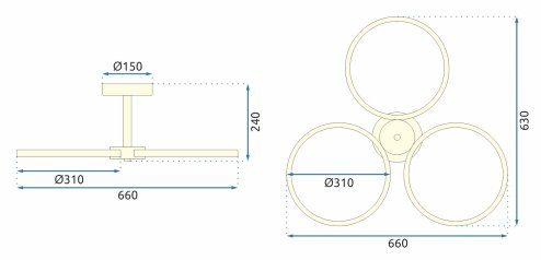 Pendant LED Lamp TOOLIGHT APP993-C Gold + remote control 3-light points 70W 63x66x24cm