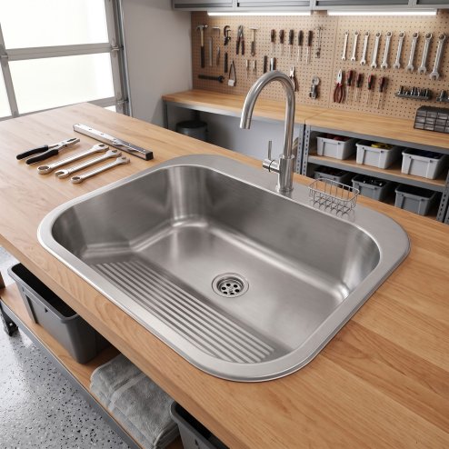 Rea Utility Sink 201 Brushed Stainless Steel without kitchen faucet