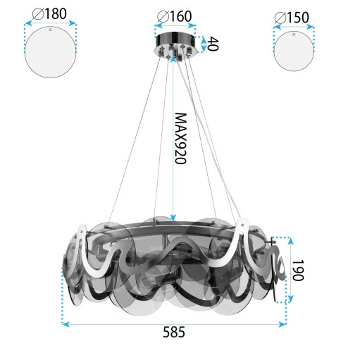 CEILING LAMP CHANDELIER TOOLIGHT APP1545-8CP GREY