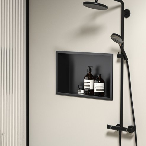 Built-in Stainless Steel Bathroom Shelf 30X45 Black Matt