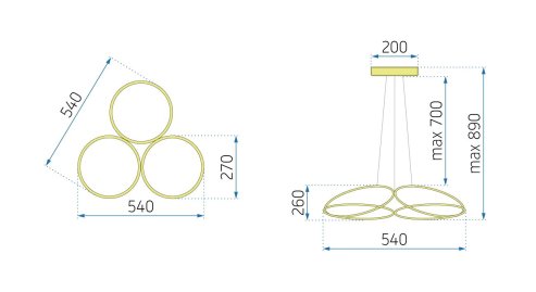 Pendant LED Lamp TOOLIGHT APP794-CP Modern Gold + remote control 3-light points 70W 54x54x26-89cm