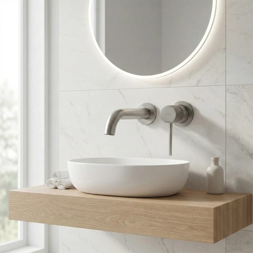 WALL MOUNTED BASIN FAUCET REA LUNGO STRIPE BRUSH STEEL