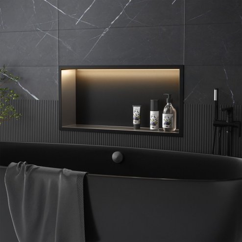 BATHROOM SHELF REA LED BLACK 30X60