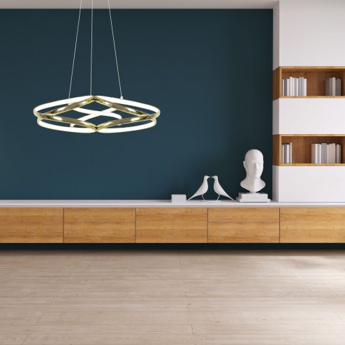 Pendant LED Lamp TOOLIGHT APP794-CP Modern Gold + remote control 3-light points 70W 54x54x26-89cm