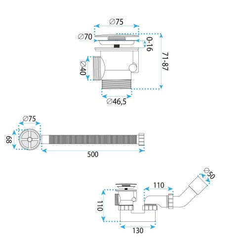 Automatic bathtub siphon Rea Chrome
