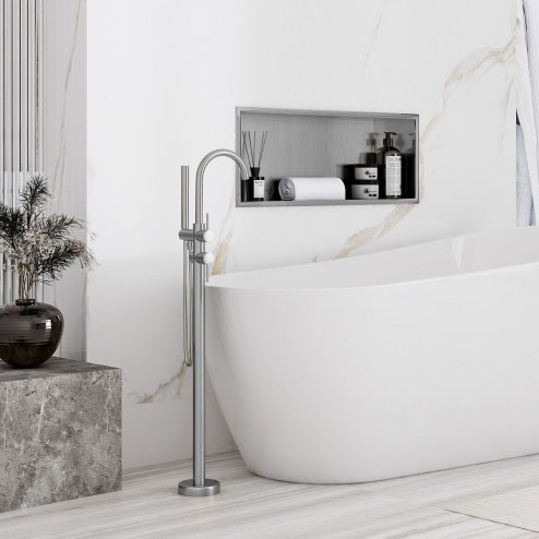 Built-in Stainless Steel Bathroom Shelf 30X60 Brushed Steel