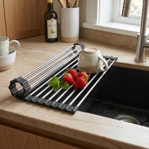 Roll-Up Dish Drying Rack For Sink Rea P12298 Black
