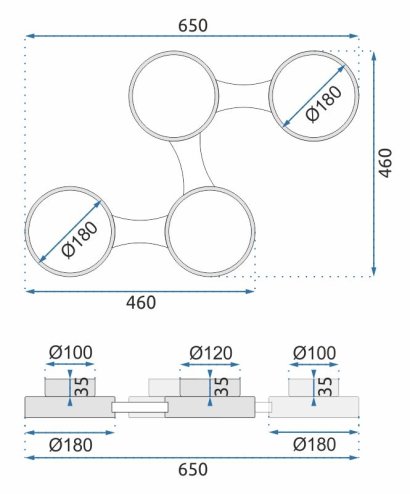 Ceiling LED Lamp Chandelier TOOLIGHT APP527-4C Black + Remote Control 4-light points 4 x 12W 46x65Cm