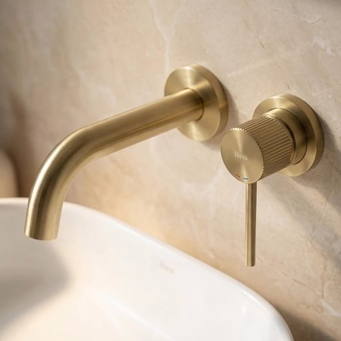 CONCEALED WASHBASIN FAUCET REA LUNGO STRIPE + BOX BRUSH GOLD