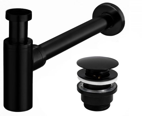Univerasl Basin Siphon + Basin Plug Click-Clack REA Black
