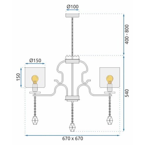 Pendant Lamp TOOLIGHT APP958-5CP Cristal 5-light points E27 65x65x34cm