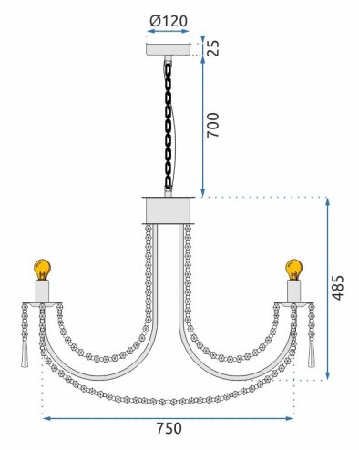 Chandelier Toolight APP766-8CP Crystal Gold Candles 8-light points E14 75x75x48,5-118,5cm