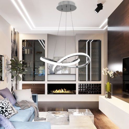 Pendant LED Lamp TOOLIGHT APP389-CP Modern Ring Chrome + remote control 1-light point 40W 44,5x44,5x9cm