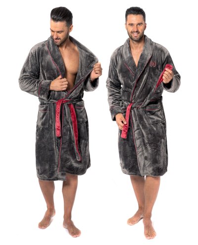 Bathrobe Roger Grey Red Men M