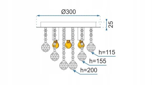 Chandelier Toolight 392179 Glamour 3-light points E14 30x30x20cm