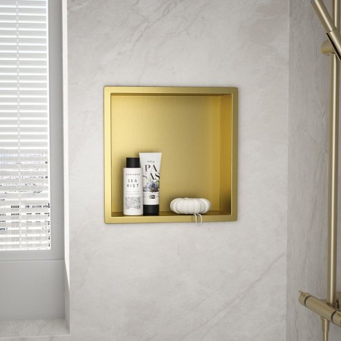 Built-in Stainless Steel Bathroom Shelf 30X30 Brushed Gold