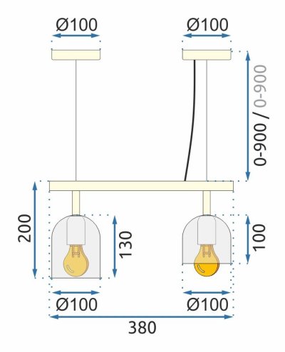 Pendant Lamp TOOLIGHT APP1032-2CP Gold White 2-light points E27 38x10x20-110cm