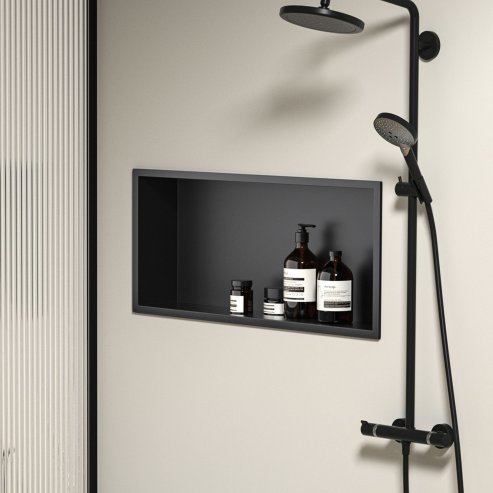 Built-in Stainless Steel Bathroom Shelf 30X60 Black Matt