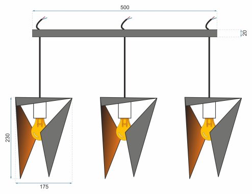 Pendant Lamp TOOLIGHT APP254-3CP Geometric Black Triple Triangles 3-light points E27 17,5x70x25cm