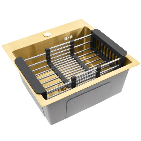 Rea Steel Sink With 3-piece Accessory Set Leo 40 Brush Gold Grey accessories