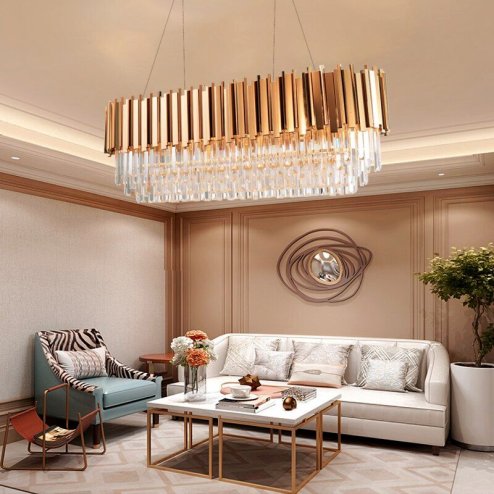 Pendant Lamp TOOLIGHT 312355 Cristal Gold 6-light points E14 60x30x38-138cm