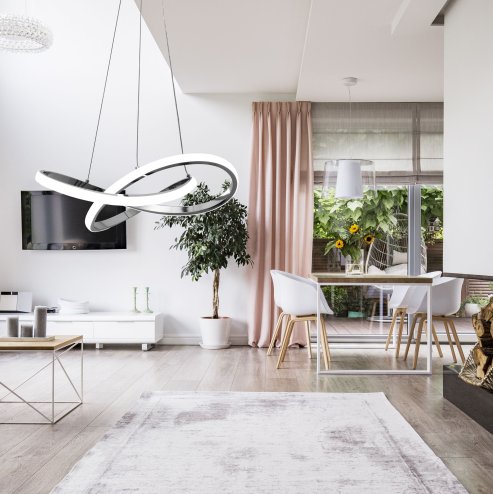 Pendant LED Lamp TOOLIGHT APP389-CP Modern Ring Chrome + remote control 1-light point 40W 44,5x44,5x9cm
