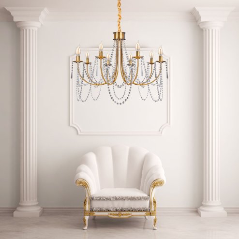 Chandelier Toolight APP766-8CP Crystal Gold Candles 8-light points E14 75x75x48,5-118,5cm
