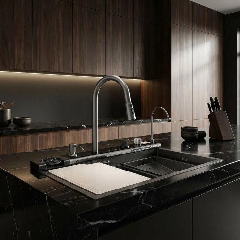 Multifunctional Steel Sink Rea Alonzo 10W1 Black