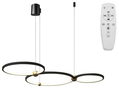 Pendant LED Lamp TOOLIGHT APP752-30-40-50 Black Ring + remote control 3-light points 63x112x70cm