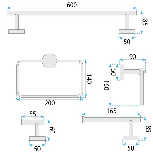 BATHROOM HOOK SET REA GRID GOLD 4 PIECES