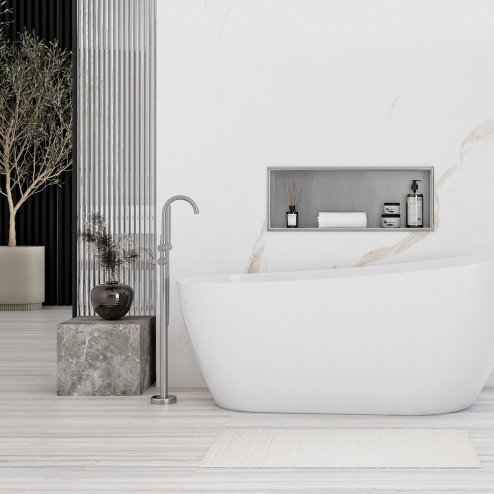 Built-in Stainless Steel Bathroom Shelf 30X60 Brushed Steel