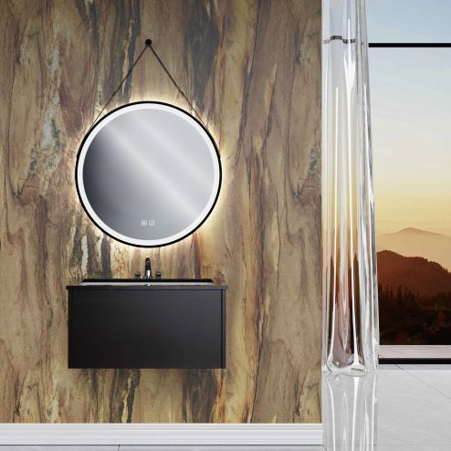 MIRROR REA LED 104 70X70CM BLACK