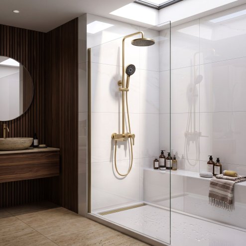 Rea Premium Shower Set Maxim Brush Gold 24,5X24,5X134Cm