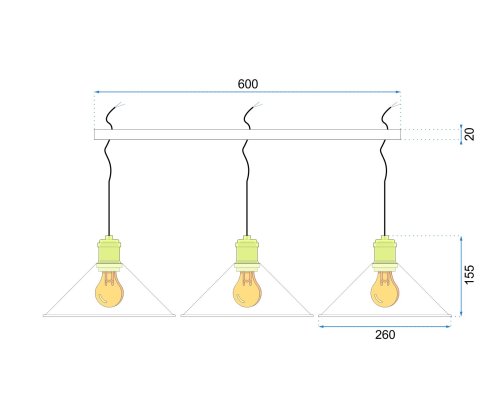 Pendant Lamp TOOLIGHT APP017-3CP PORTO Black SET DE 3 LAMPES LARGEUR TOTAL 60cm E27