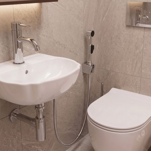 Rea Washbasin Faucet With Bidet Hand Shower Lungo Chrome 12X4X17Cm