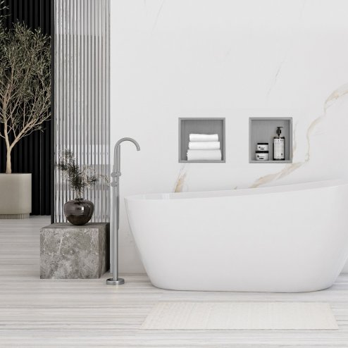 Built-in Stainless Steel Bathroom Shelf 30X30 Brushed Steel