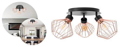 Ceiling Lamp Chandelier TOOLIGHT APP536-3C Loft Black Rose-Gold 3-light points E27 19x20x28Cm