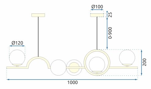 Pendant Lamp TOOLIGHT APP1023-5CP Gold 5-light points E27 12x100x20-110cm