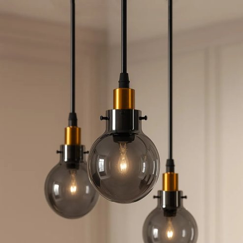 Pendant Lamp TOOLIGHT APP1125 Balls Metal - Glass Black - Gold E14 1-light point