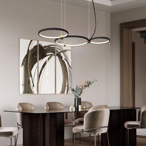 Pendant LED Lamp TOOLIGHT APP752-30-40-50 Black Ring + remote control 3-light points 63x112x70cm