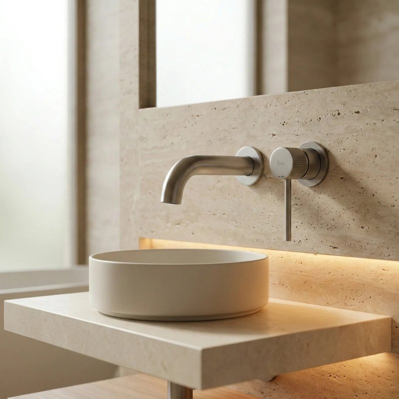 WALL MOUNTED BASIN FAUCET REA LUNGO STRIPE BRUSH STEEL