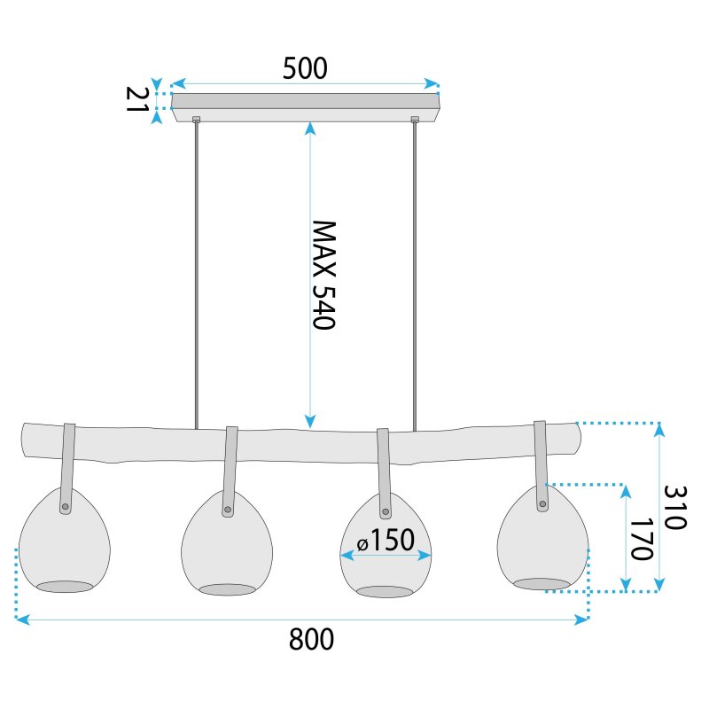 CEILING LAMP CHANDELIER TOOLIGHT APP1775-4CP BLACK