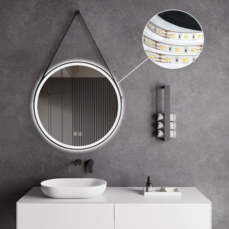 MIRROR REA LED 104 70X70CM BLACK