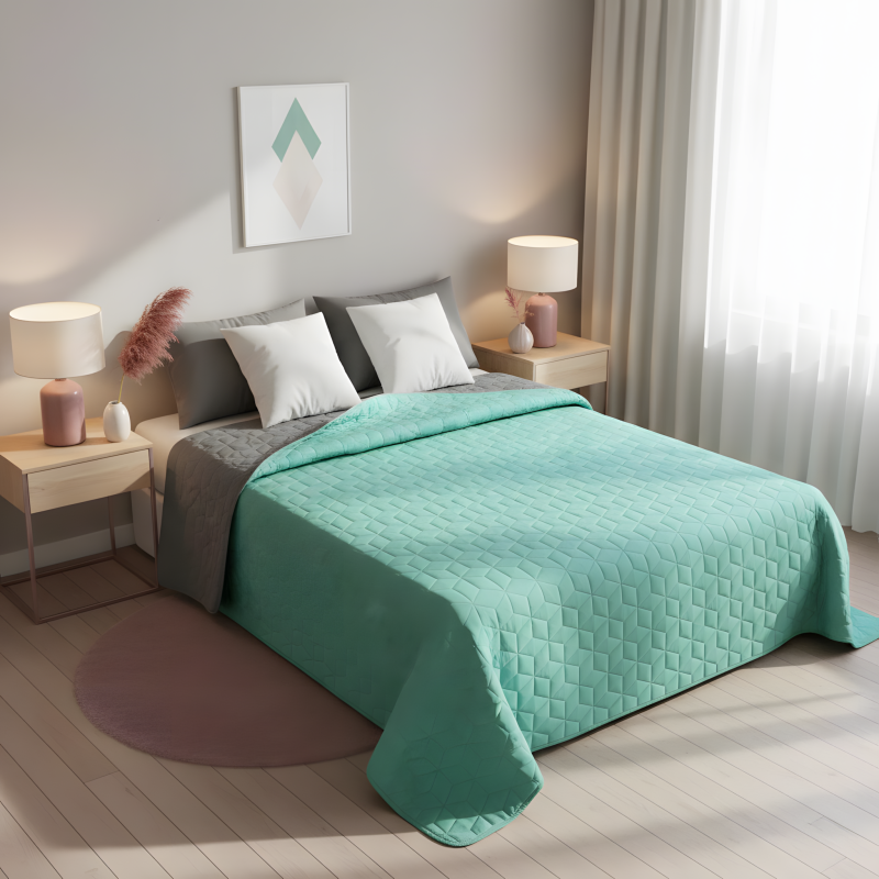 bedspread- quilted/double-sided Diamante Mint / L.Grey